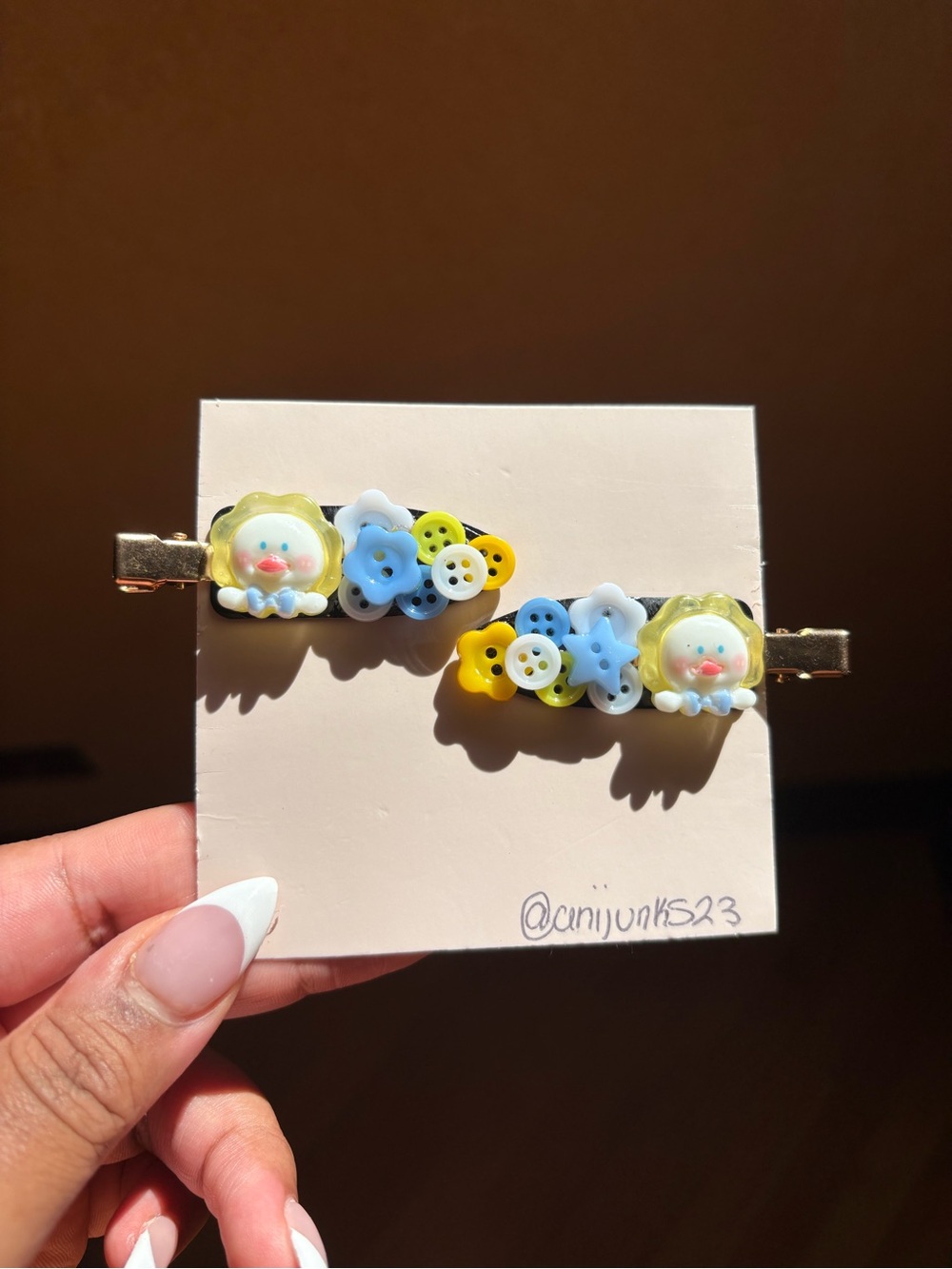 Cute Baby Face & Button Hair Clips - Yellow & Blue Accessory